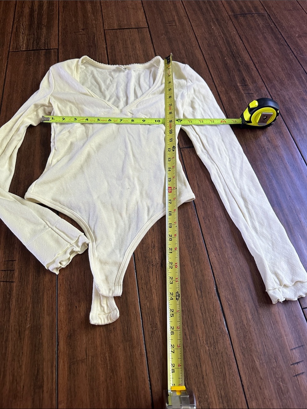 Free People Cream Long Sleeve Ribbed Bodysuit